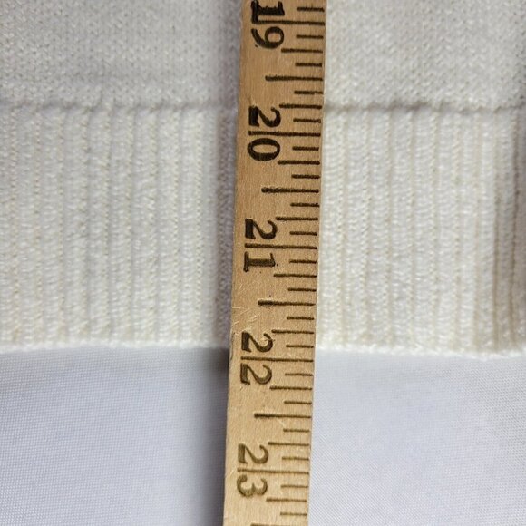 Loft Crew Neck Sweater Size S Pullover Contrast Striped Cuff Lightweight White - Picture 7 of 10